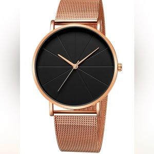 Round Pointer Quartz Watch Large Geo Dial Analog Mesh Strap Wristwatch Women